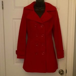 Beautiful red flannel pea coat